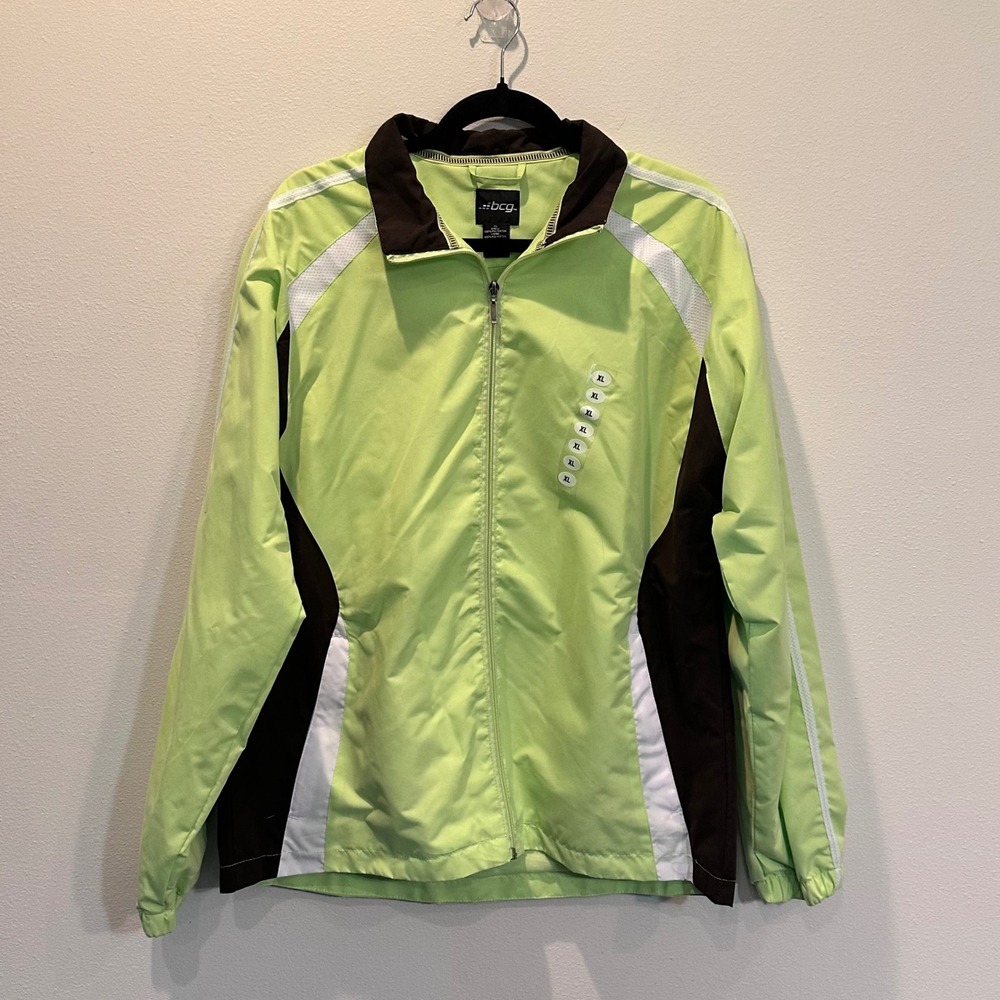 BCG Women XL Victory Windsuit Jacket Lime Green Brown Full Zip Windbreaker NEW